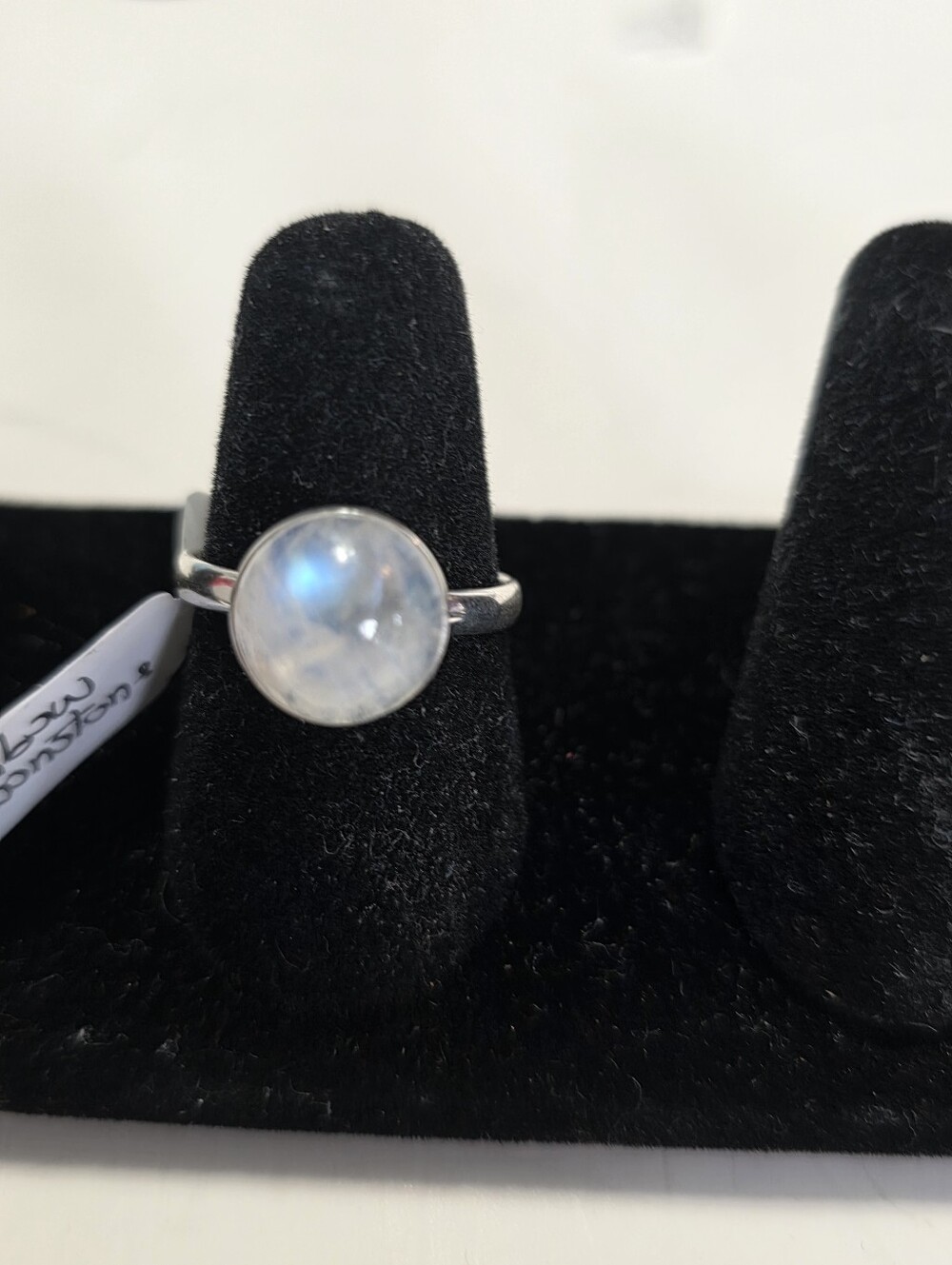 Silver Rainbow Moonstone Ring - Iridescent White